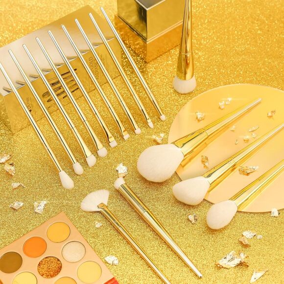 DUcare Christmas 15Pcs Gold-Silver Premium Synthetic Makeup Brushes With Holder - Picture 5 of 5